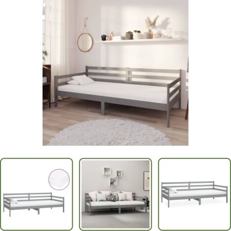 Sofá cama de madera -  Sofá cama con colchón madera de pino maciza gris 90x200 cm