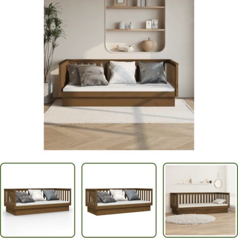 Sofá cama de madera -  Sofá cama madera maciza de pino marrón miel 100x200 cm