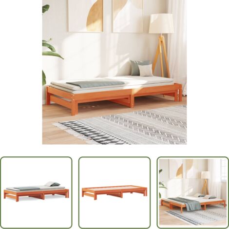 Sofá cama de madera -  Sofá cama nido madera maciza de pino marrón cera 80x200 cm