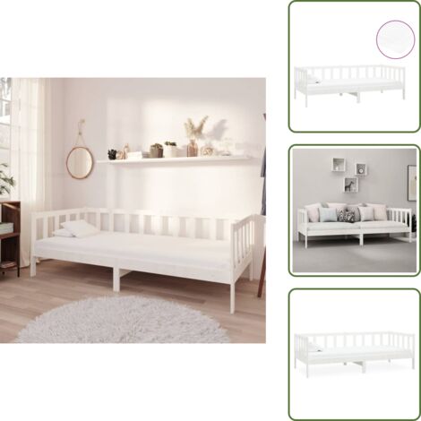 Sofá cama de madera - vidaXL Sofá cama con colchón madera de pino maciza blanco 90x200 cm - Cama multifuncional