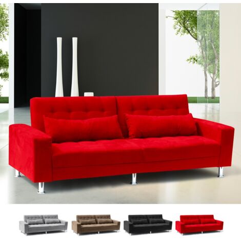 MODUS SOFÀ Sofá cama de matrimonio 2-3 plazas con respaldo reclinable y cojines Quarzo Pronto Letto Color: Rojo