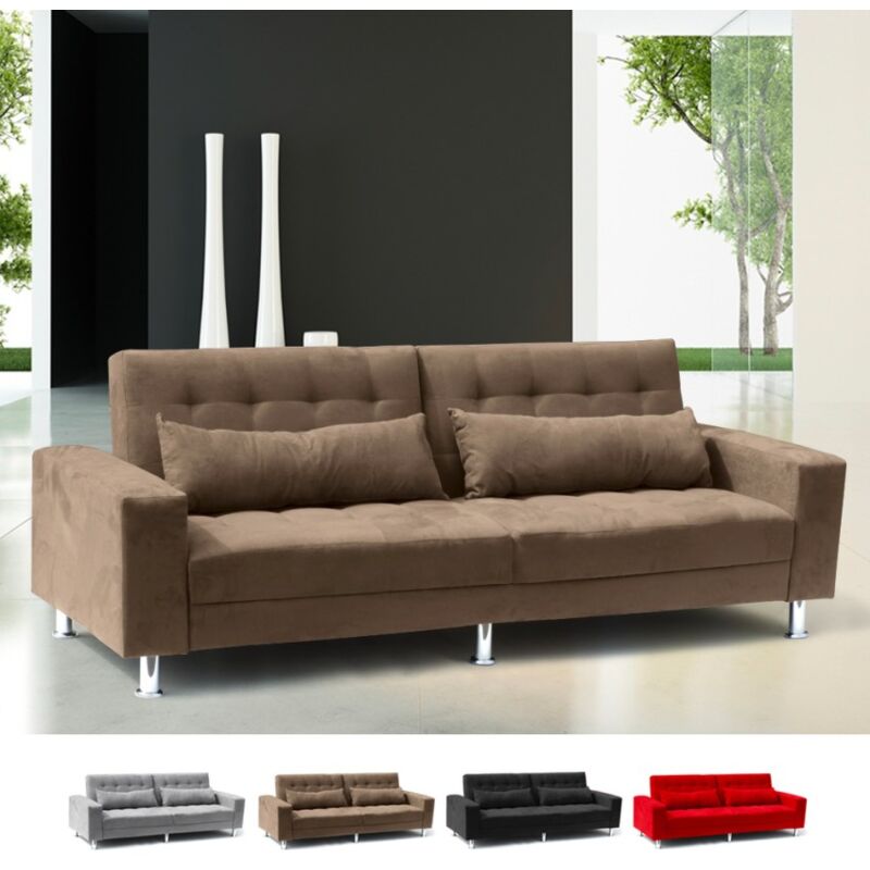 

Sofá cama de matrimonio 2-3 plazas con respaldo reclinable y cojines Quarzo Pronto Letto | Color: Marrón