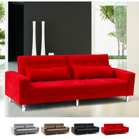 Sofá cama de matrimonio 2-3 plazas con respaldo reclinable y cojines Quarzo Pronto Letto - Rojo