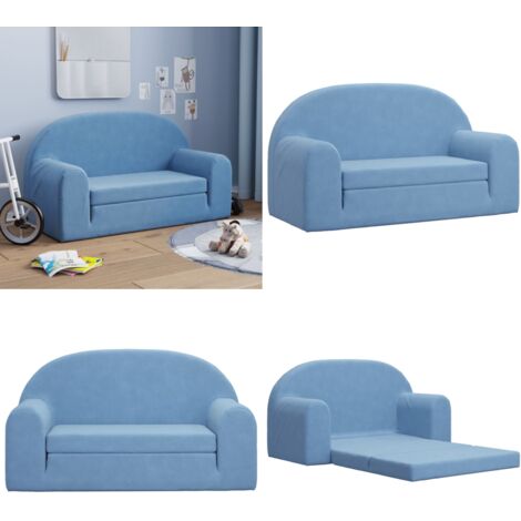 Sofá cama de niños 2 plazas felpa suave azul - Sofá infantil - Sofá cama 2 plazas