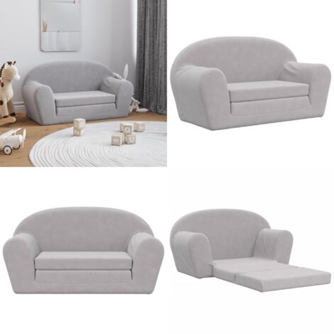 Sofá cama de niños 2 plazas felpa suave gris claro - Sofá infantil - Sofá cama 2 plazas