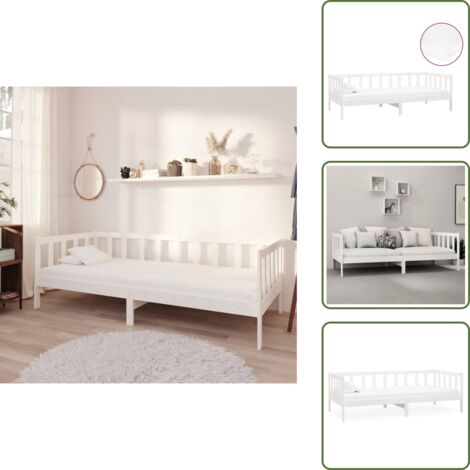 Sofá cama de pino - vidaXL Sofá cama con colchón madera de pino maciza blanco 90x200 cm - Cama multifuncional