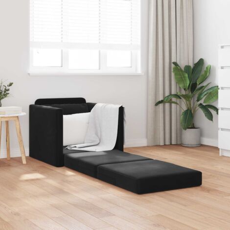 Sofá Cama de Piso con cojín Negro 74 x 77 x 81 cm Terciopelo