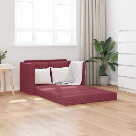 Sofá cama de suelo 2 en 1 tela rojo tinto 112x174x55 cm