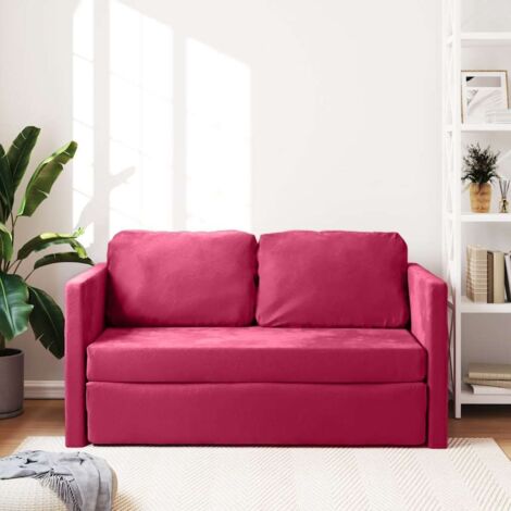 Sofá cama de suelo 2 en 1 terciopelo rojo tinto 122x204x55 cm