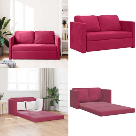 Sofá cama de suelo 2 en 1 terciopelo rojo tinto 122x204x55 cm - Sofá de suelo - Cama de suelo