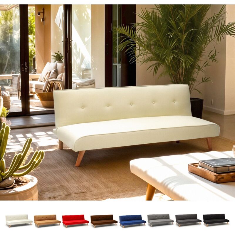 

Sofá cama de tejido diseño moderno 2 plazas para salón y sala de estar clic-clac Larimar | Color: Blanco