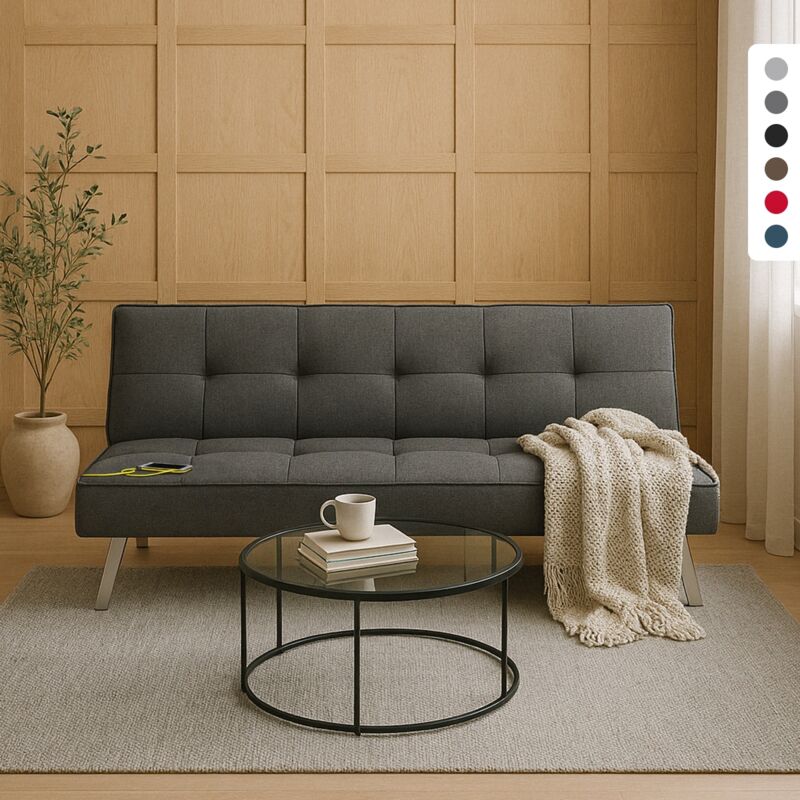 

Sofá cama de tela con puerto USB y patas de metal design AstraLIS | Color: Gris