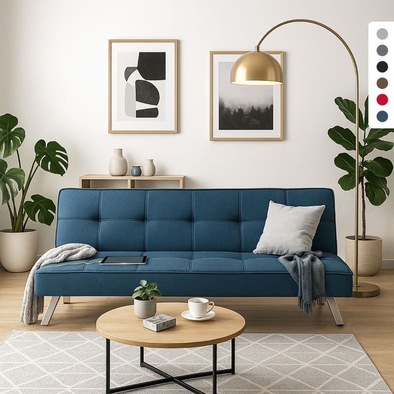 

Sofá cama de tela con puerto USB y patas de metal design AstraLIS | Color: Azul Marino