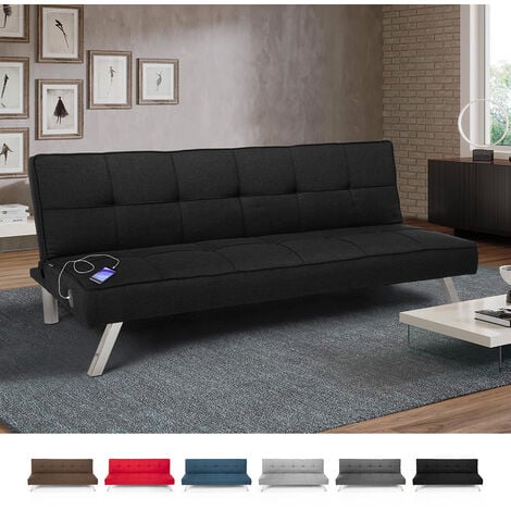 MODUS SOFÀ Sofá cama de tela con puerto USB y patas de metal design Astralis Color: Marrón