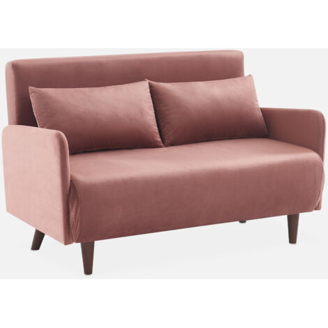 Sofá cama de terciopelo con patas de madera, 2 plazas