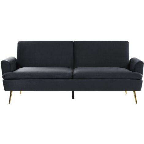 Sofá cama de terciopelo negro 3 plazas click clack patas de metal dorado Vettre