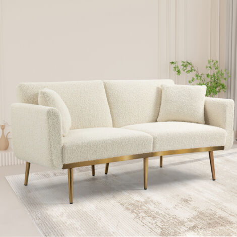 Sofá cama doble moderno, sofá de terciopelo blanco, con 4 patas de soporte de metal, capacidad de carga de hasta 600 libras, adecuado para sala de estar, dormitorio, oficina, apartamento.