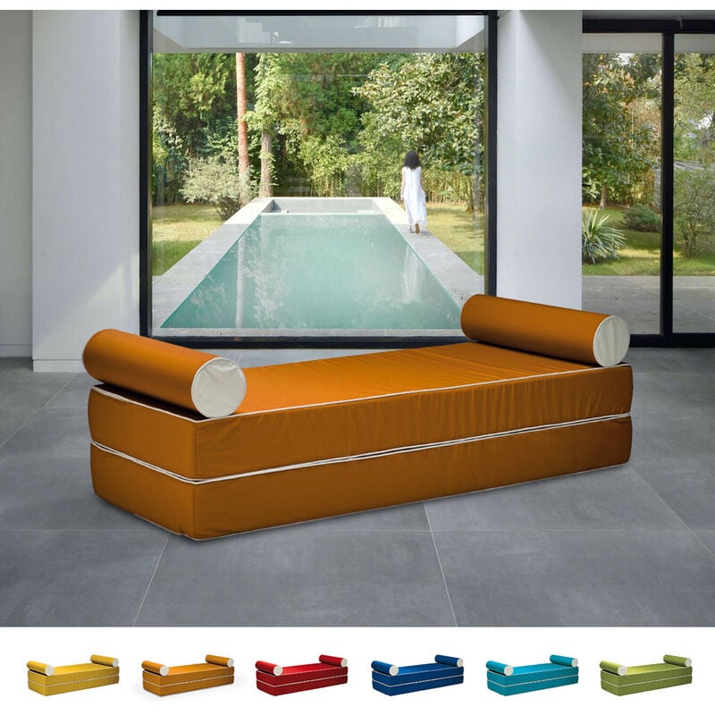 

Sofá cama con doble reposabrazos de diseño moderno con cojines Free Bed | Color: Naranja