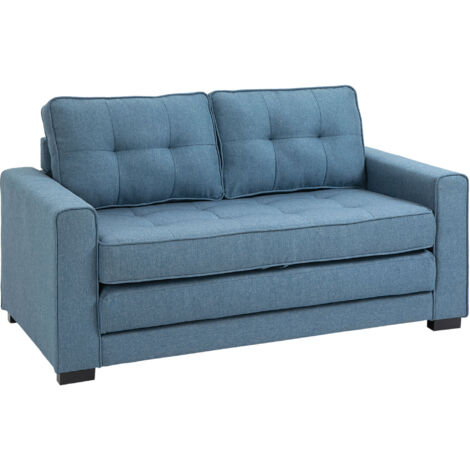 Sofá cama doble plegable, textura de lino azul, sofá tapizado con función de dormir, ideal para apartamentos pequeños y residencias de estudiantes.