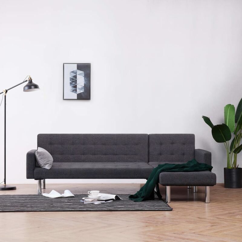 

Sofá cama en forma de L poliéster gris oscuro