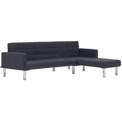 Sofá cama en forma de L poliéster gris oscuro