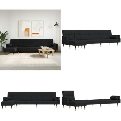 Sofá cama en forma de L terciopelo negro 271x140x70 cm - Sofá cama en forma de L - Sofá cama convertible