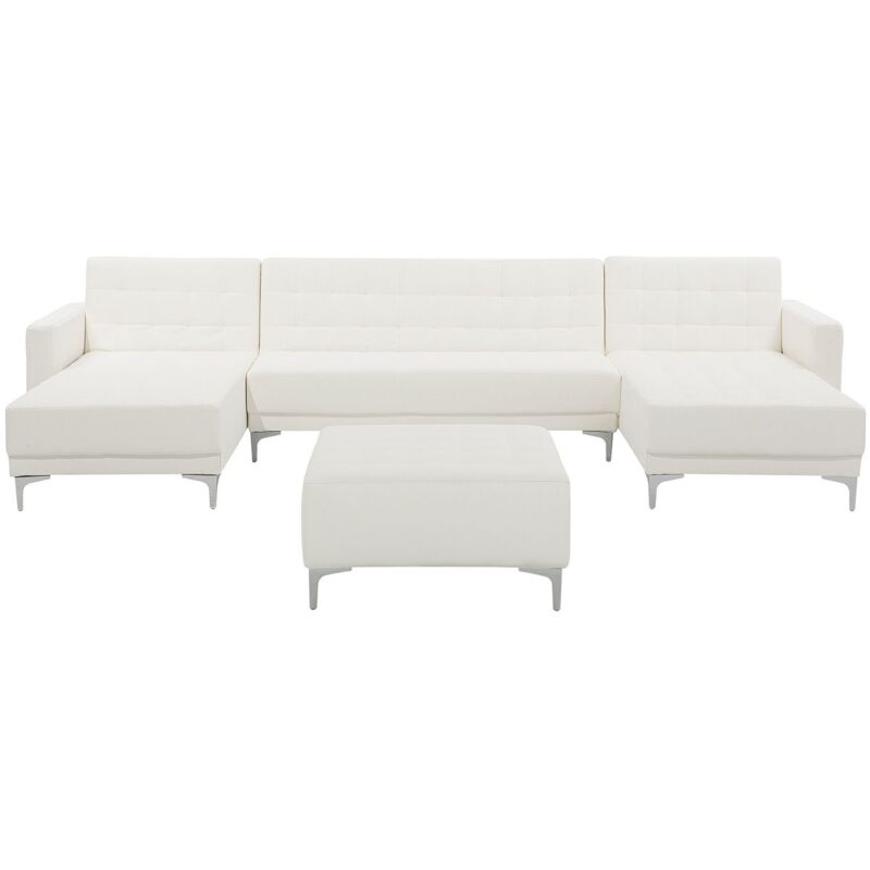 

Sofá cama en forma de U blanco en piel sintética con reposapiés ABERDEEN