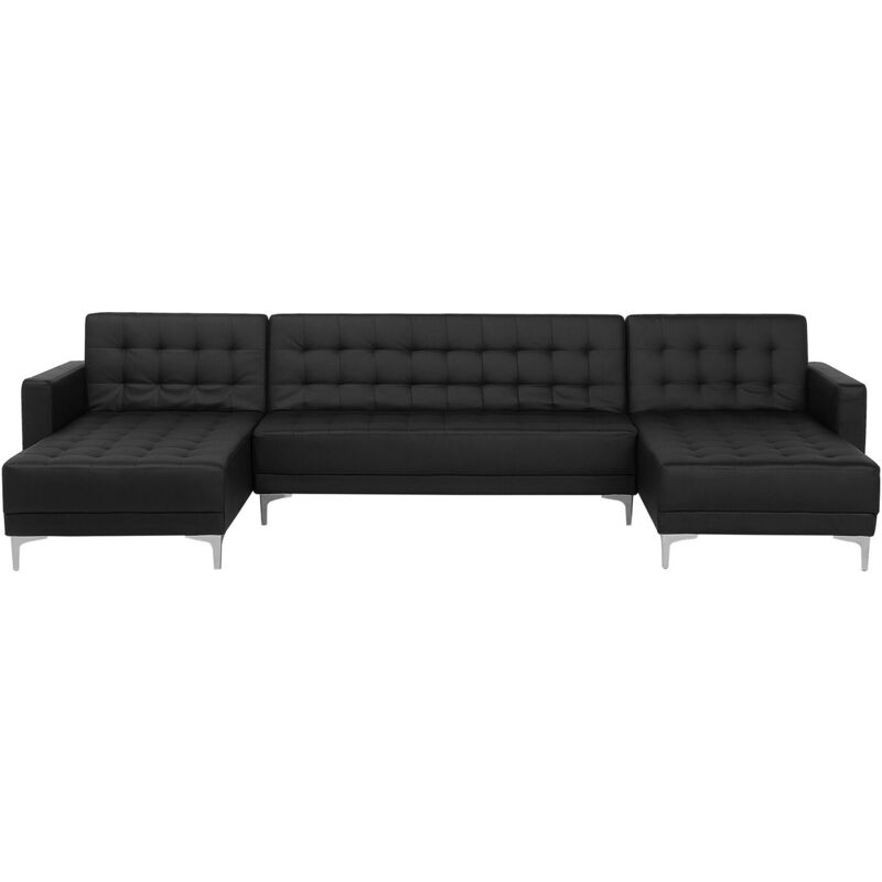 

Sofá cama en forma de U negro en piel sintética ABERDEEN