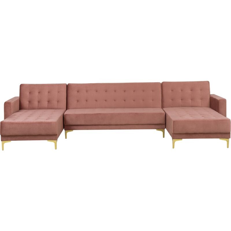 

Sofá cama en forma de U de terciopelo rosa ABERDEEN