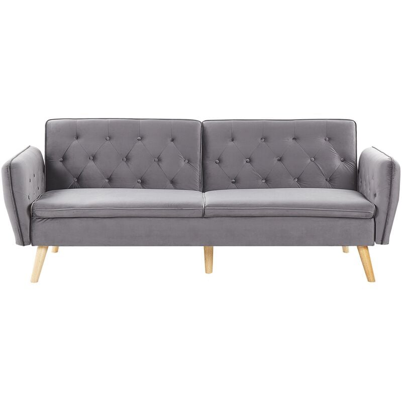 

Beliani - Sofá cama de terciopelo gris BARDU