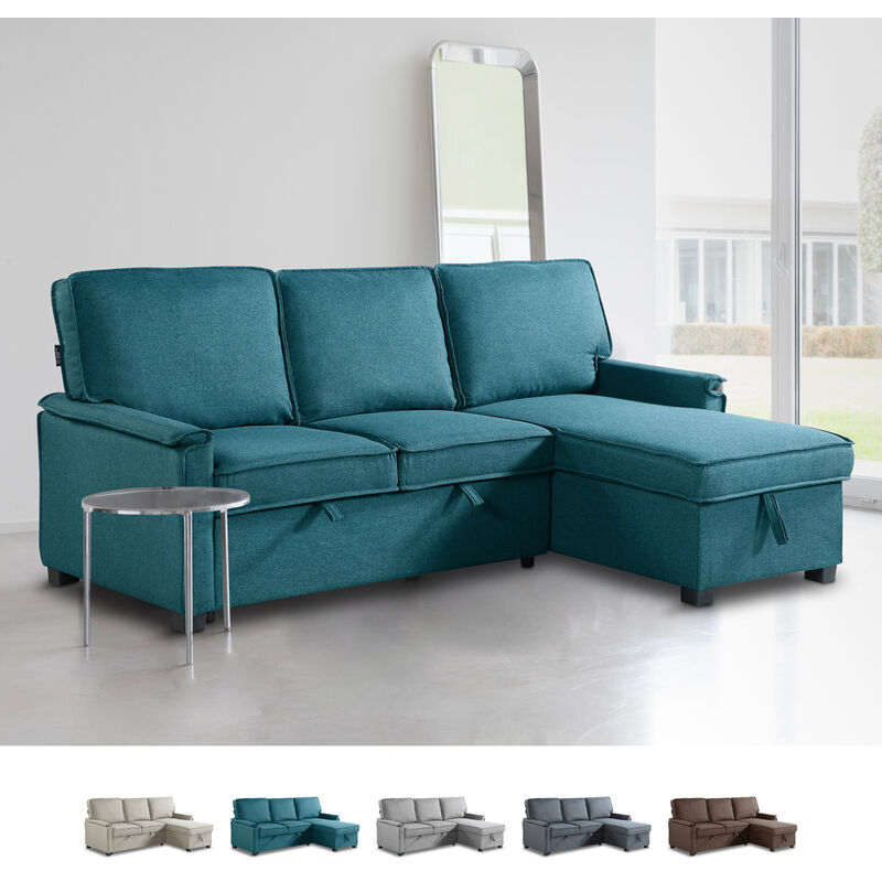 

Sofá cama con esquina de diseño moderno y 3 plazas con almacenamiento Stratum | Color: Azul Marino