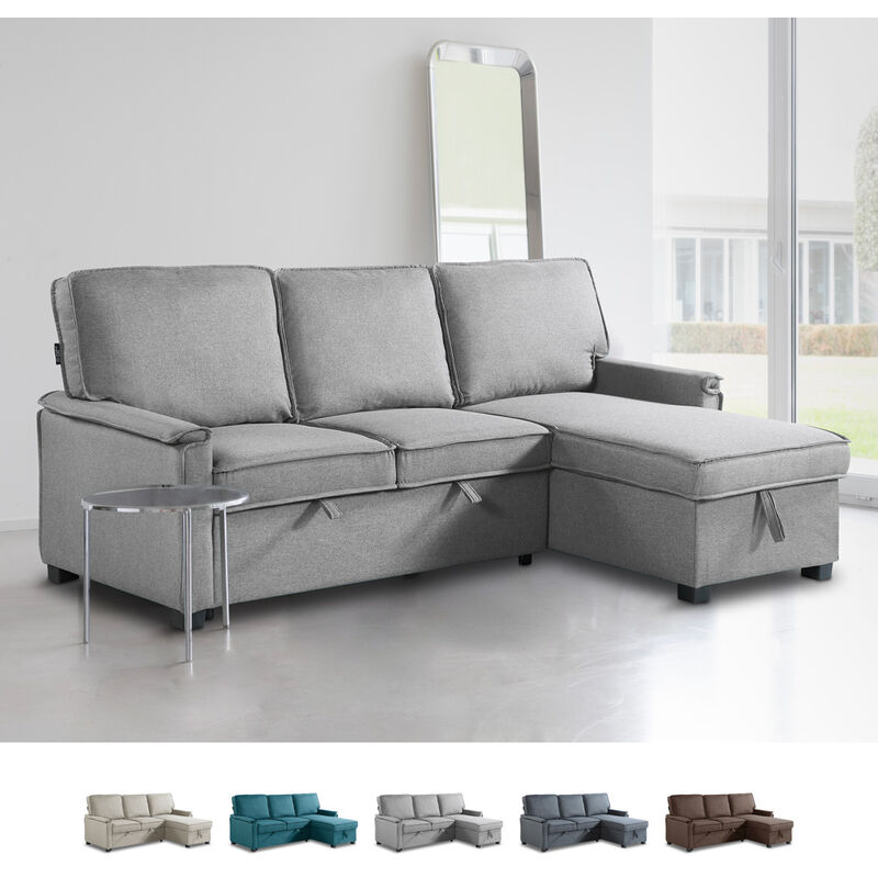 

Sofá cama con esquina de diseño moderno y 3 plazas con almacenamiento Stratum | Color: Gris claro
