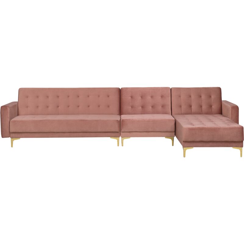

Sofá cama esquinero de terciopelo rosa izquierdo ABERDEEN