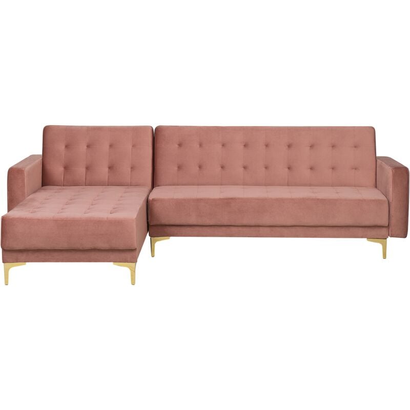 

Sofá cama esquinero 4 plazas de terciopelo rosa derecho ABERDEEN