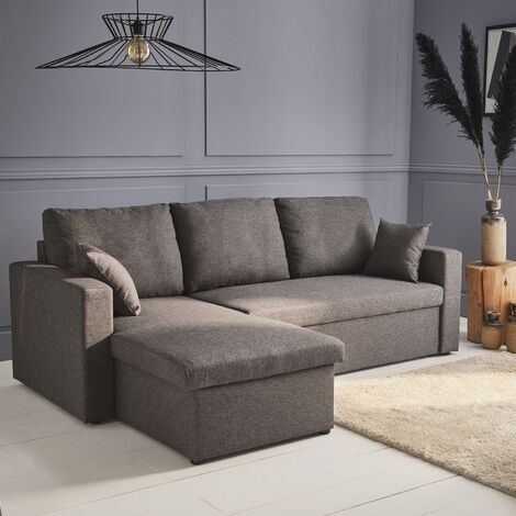 Sofá cama esquinero reversible de 3 plaza, Ida, Gris, 219x84x68 cm