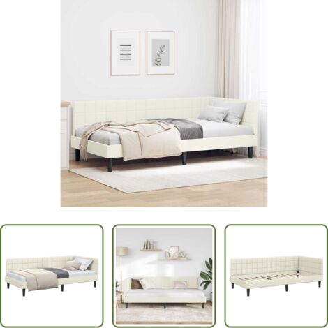 Sofá cama -  Estructura de cama en esquina Crema 100 cm x 200 cm Terciopelo