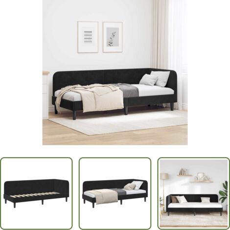 Sofá cama -  Estructura de cama en esquina Negro 80 x 200 cm Terciopelo