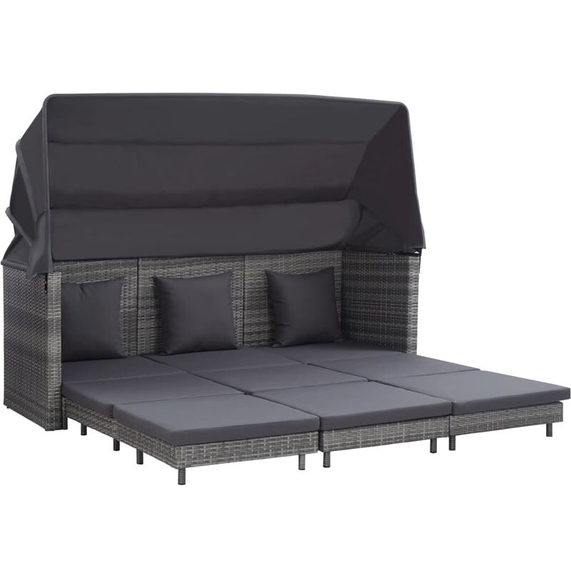 

Sofá cama extensible 3 plazas con capota ratán sintético gris