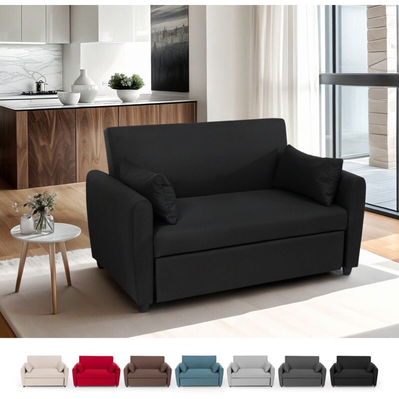 

Sofá cama extraíble de 2 plazas diseño moderno en tejido PORTO RICO | Negro
