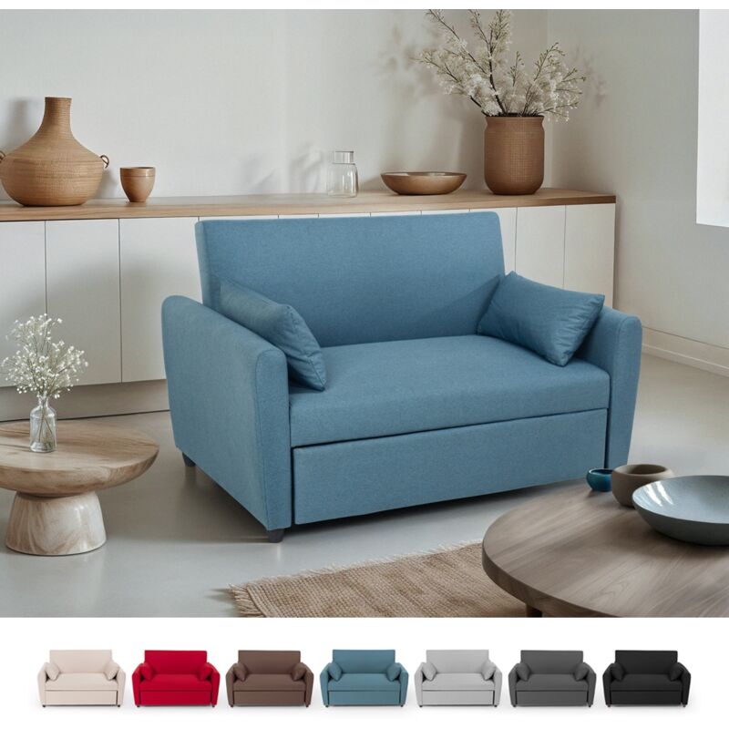 

Sofá cama extraíble de 2 plazas diseño moderno en tejido PORTO RICO | Color: Azul Marino