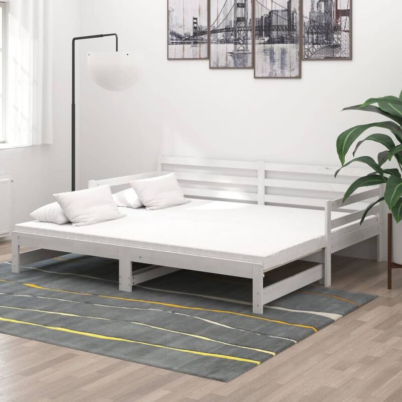 

Sofá cama extraíble madera maciza de pino blanco 2x(90x200) cm