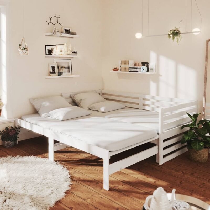 

Sofá cama extraíble madera maciza de pino blanco 2x(90x200) cm