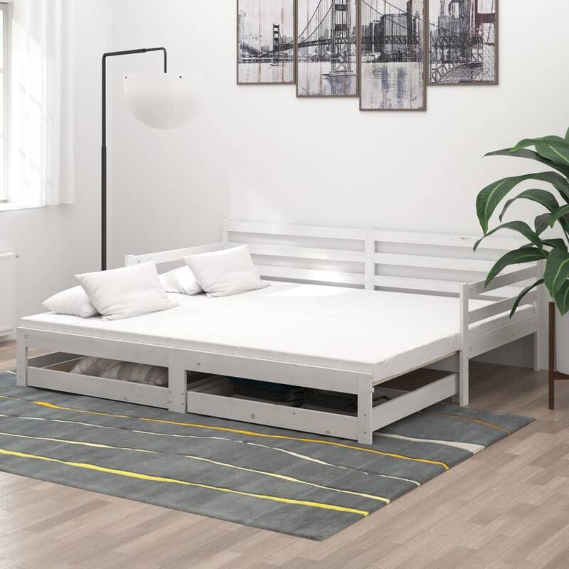 

Sofá cama extraíble madera maciza de pino blanco 2x(90x200) cm