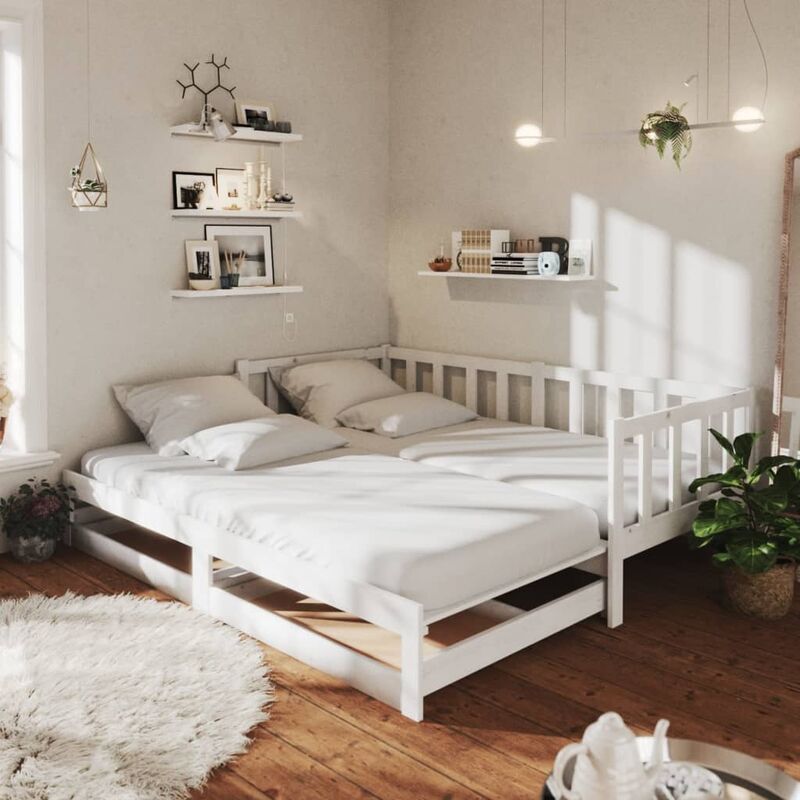 

Sofá cama extraíble madera maciza de pino blanco 2x(90x200) cm