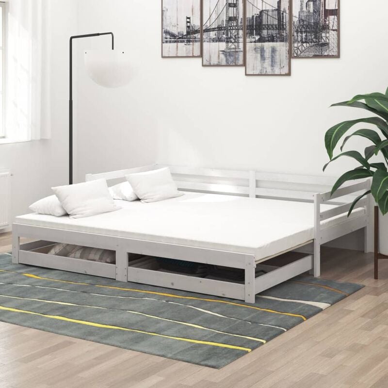 

Sofá cama extraíble madera maciza de pino blanco 2x(90x200) cm