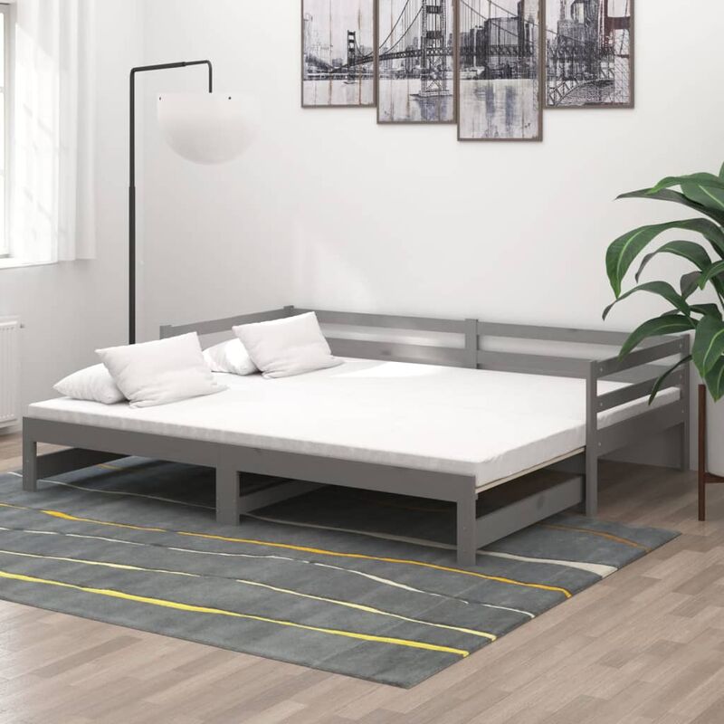 

Sofá cama extraíble madera maciza de pino gris 2x(90x200) cm