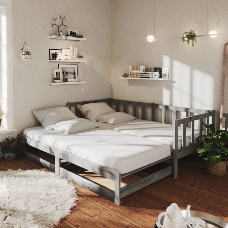 

Sofá cama extraíble madera maciza de pino gris 2x(90x200) cm