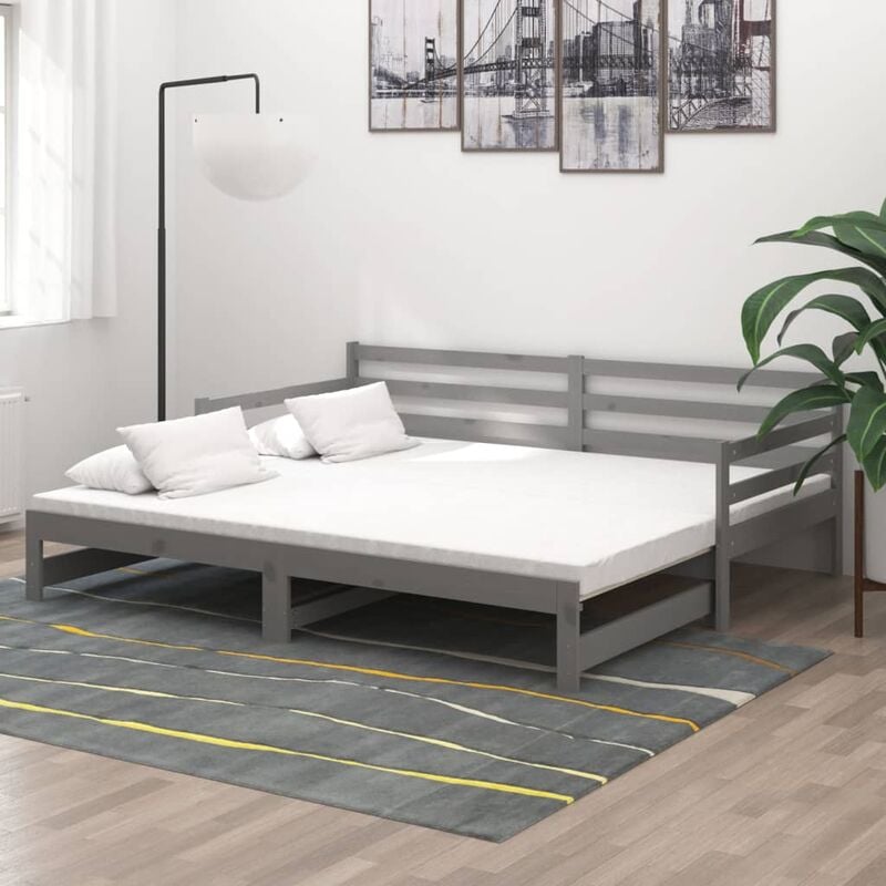 

Sofá cama extraíble madera maciza de pino gris 2x(90x200) cm