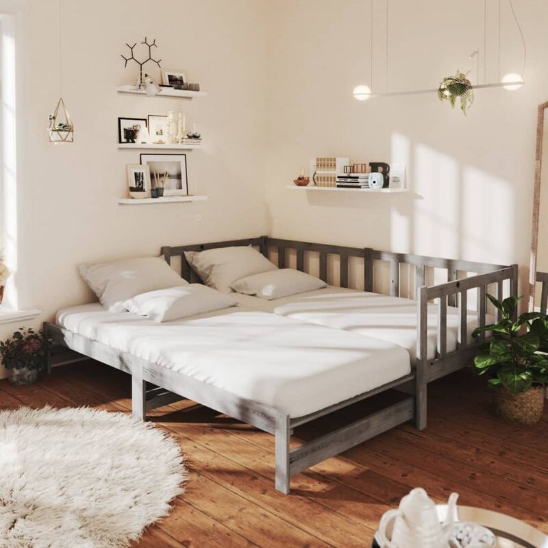 

Sofá cama extraíble madera maciza de pino gris 2x(90x200) cm