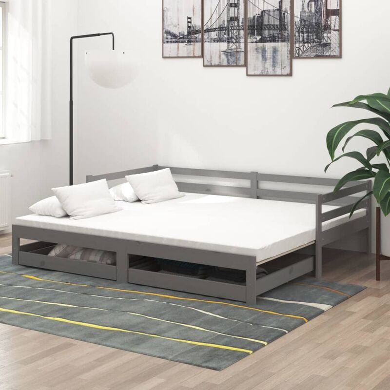 

Sofá cama extraíble madera maciza de pino gris 2x(90x200) cm